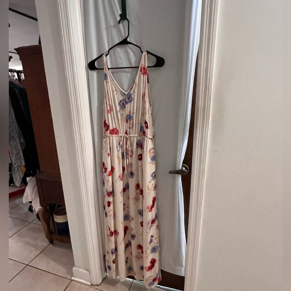 Lucky brand cream floral print tank maxi dress size medium boho cottagecore
